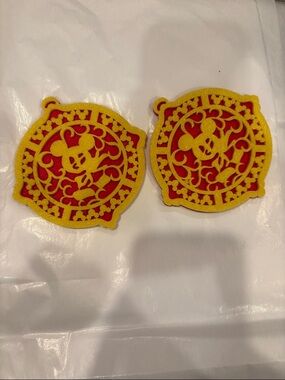 Disney Red and Yellow Mickey Mouse Felt Drink Coaster Pair